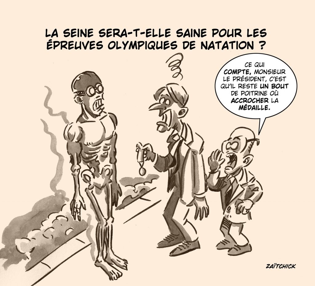 dessin presse humour Jeux Olympiques Paris image drôle épreuve natation Seine