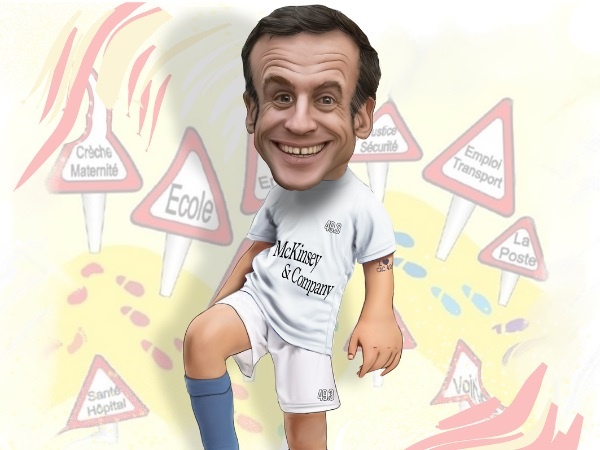 dessin presse humour Emmanuel Macron image drôle match football charité pièces jaunes