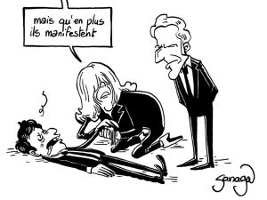 dessin presse humour Macron Gabriel Attal image drôle manifestation 1er mai