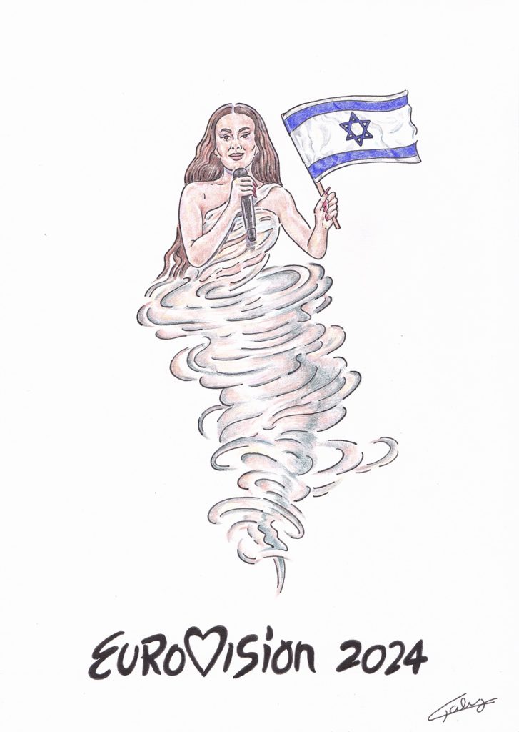 dessin presse humour Eurovision 2024 image drôle Israël Eden Golan hurricane
