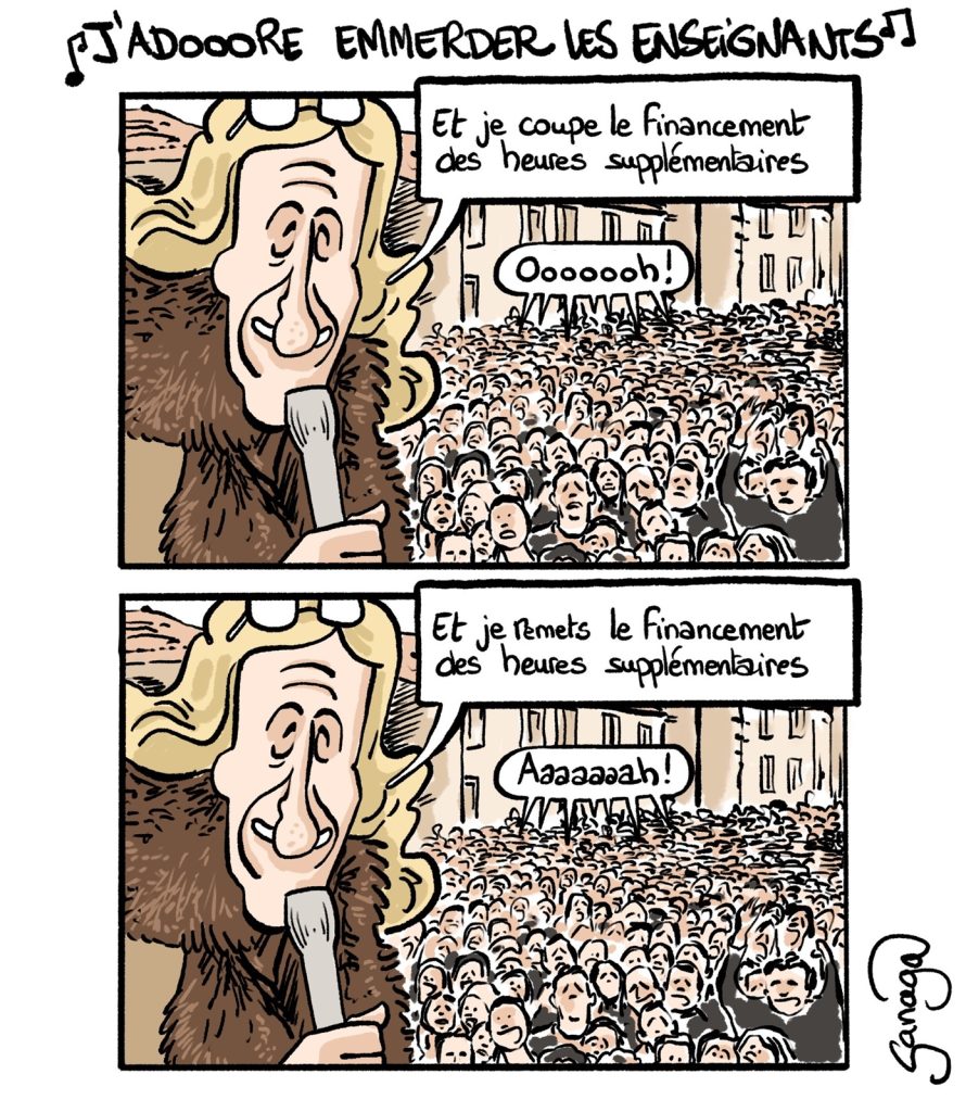 dessin presse humour Nicole Belloubet image drôle financement heures supplémentaires enseignants