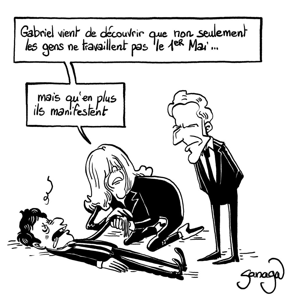 dessin presse humour Macron Gabriel Attal image drôle manifestation 1er mai