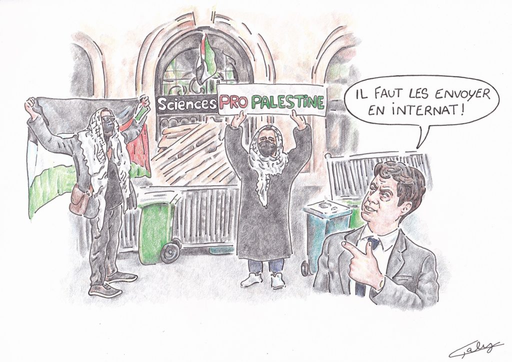 dessin presse humour blocage pro-palestinien image drôle Sciences Po Paris