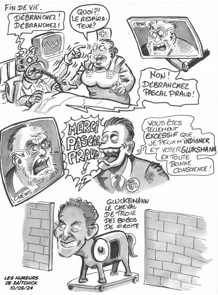 dessin presse humour Pascal Praud image drôle Raphaël Glucksmann