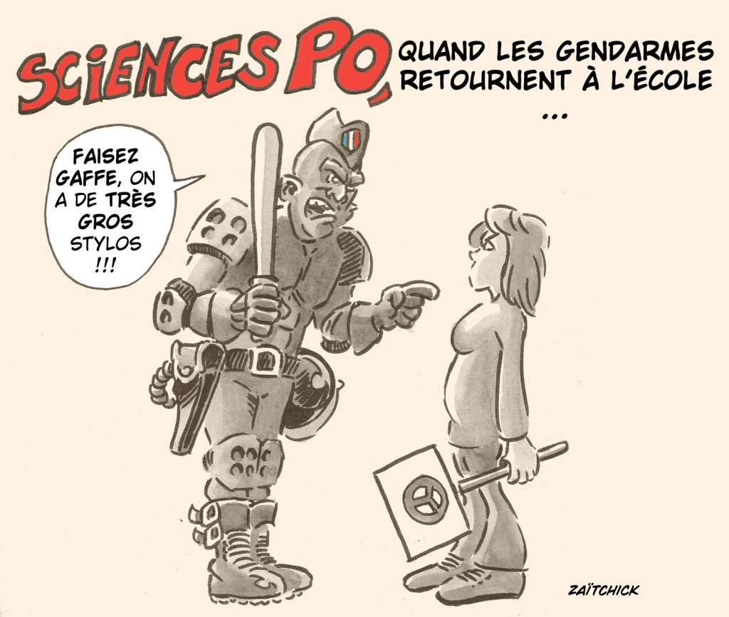 dessin presse humour blocage pro-palestinien image drôle Sciences Po Paris