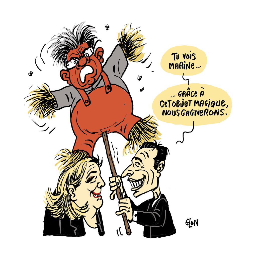 dessin presse humour élections législatives Jordan Bardella image drôle Marine Le Pen Jean-Luc Mélenchon