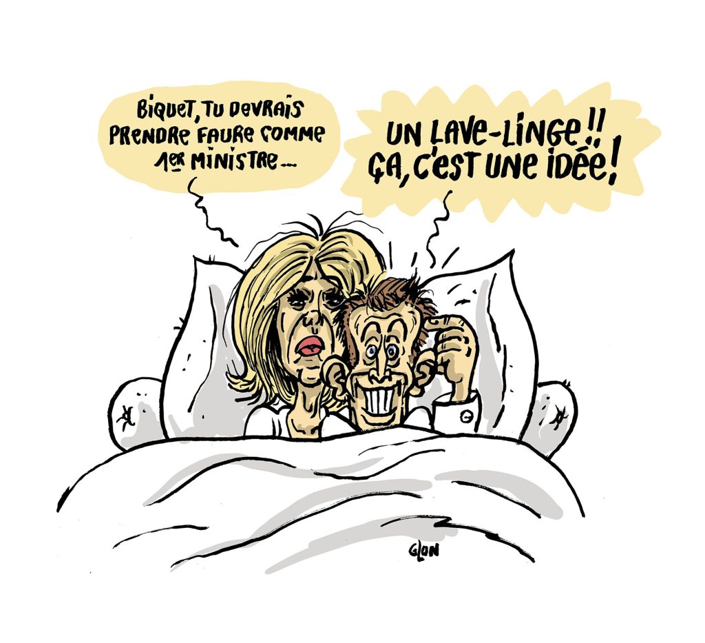 dessin presse humour Emmanuel et Brigitte Macron image drôle Olivier Faure premier ministre