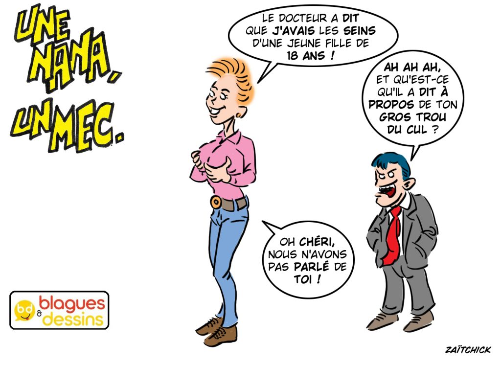 blague dessin humour mec nana homme femme seins trou du cul