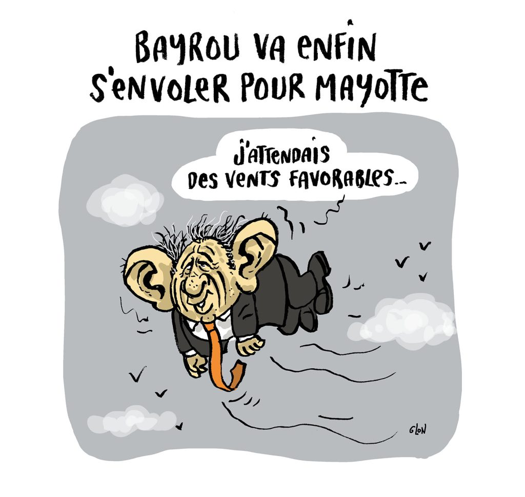 dessin presse humour François Bayrou image drôle cyclone Chido Mayotte