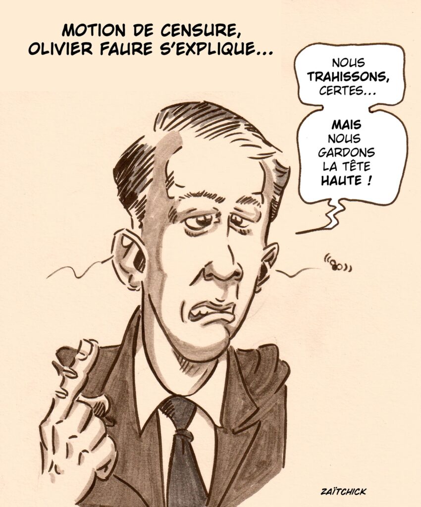 dessin presse humour Olivier Faure image drôle motion censure gouvernement Bayrou