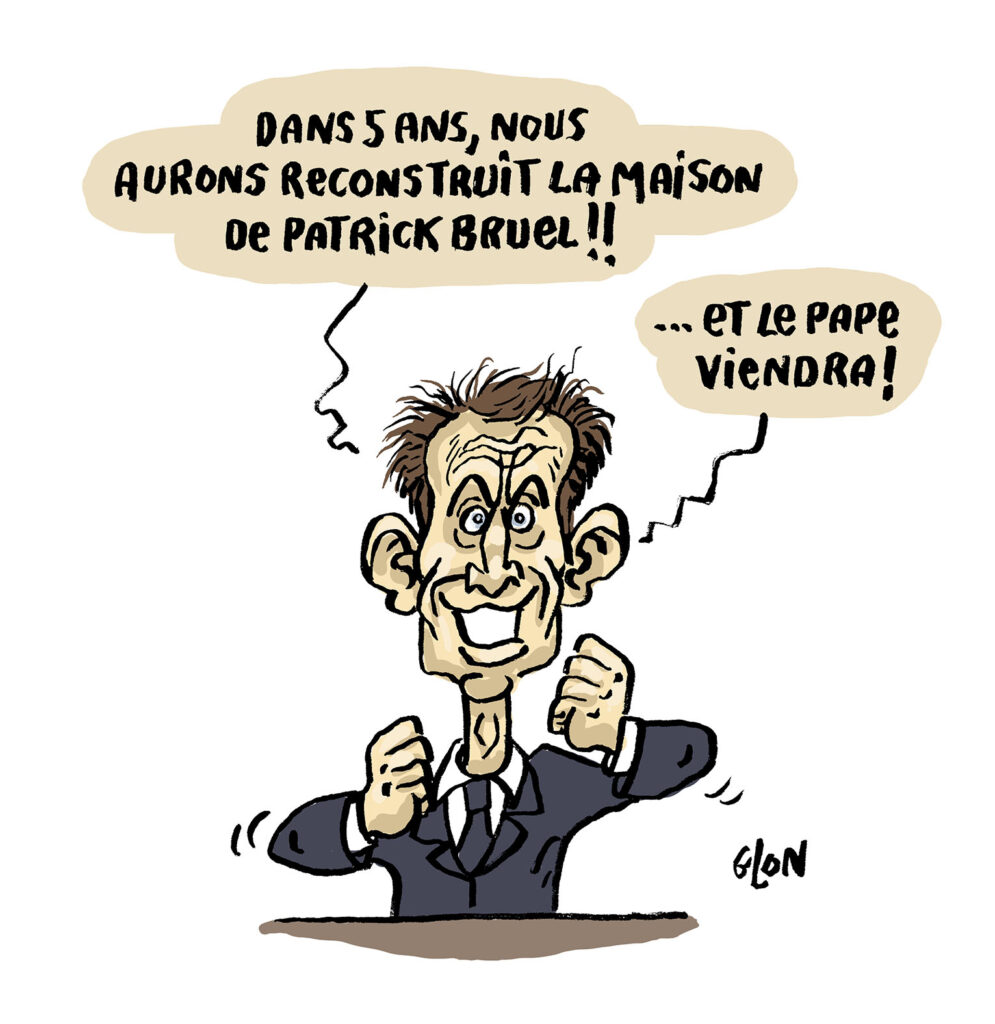 dessin presse humour Emmanuel Macron image drôle incendie maison Patrick Bruel Los Angeles