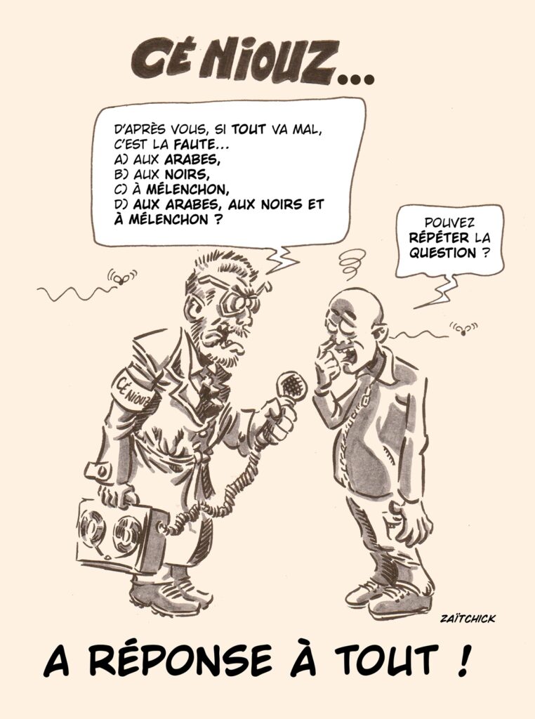 dessin presse humour CNews Pascal Praud image drôle Mélenchon bashing