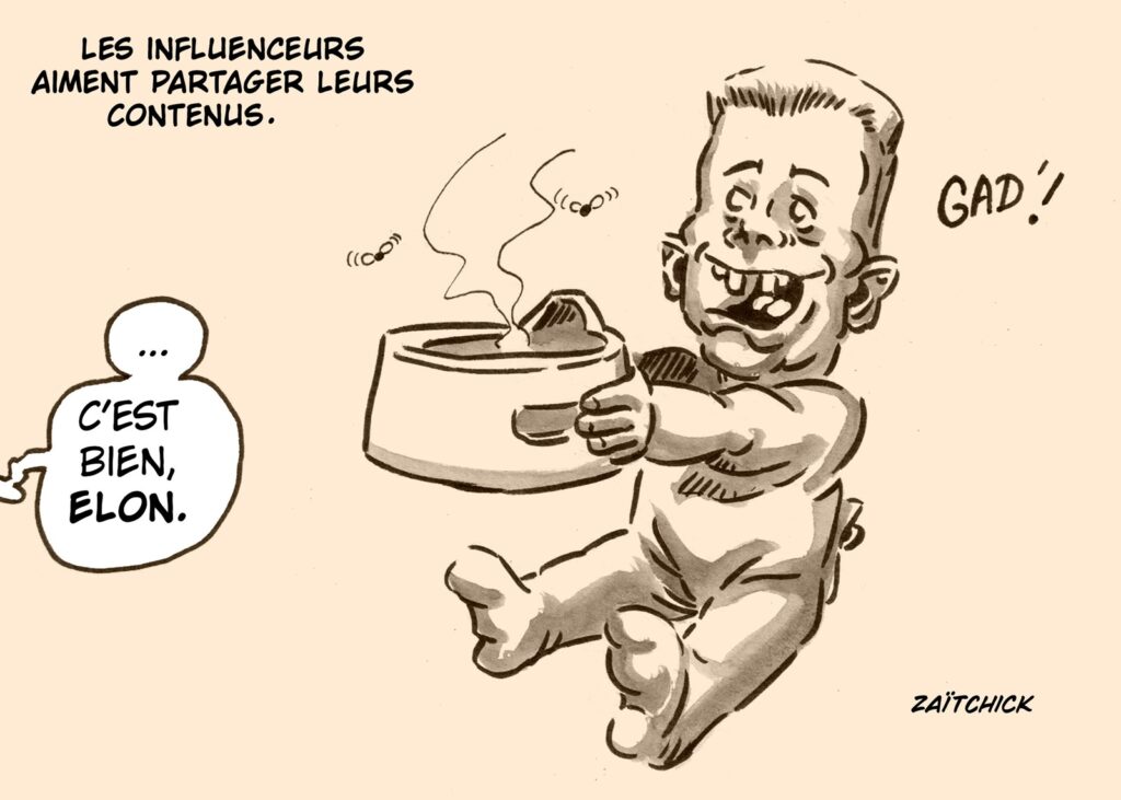 dessin presse humour Elon Musk image drôle influenceurs réseaux sociaux