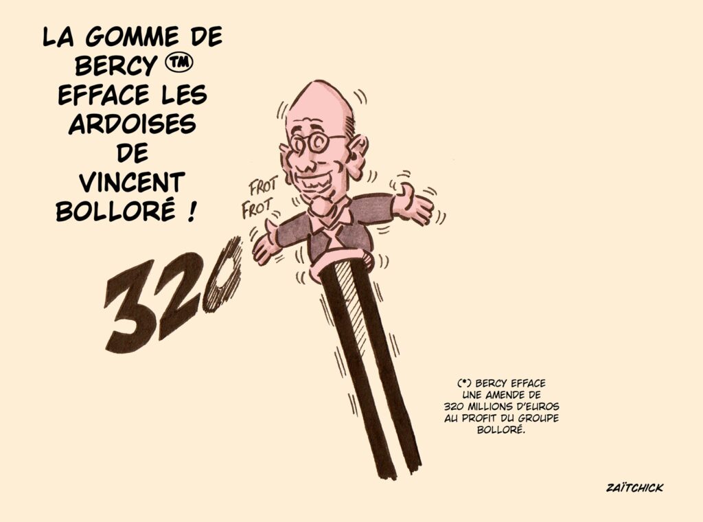 dessin presse humour Éric Lombard effacement image drôle amende Groupe Bolloré