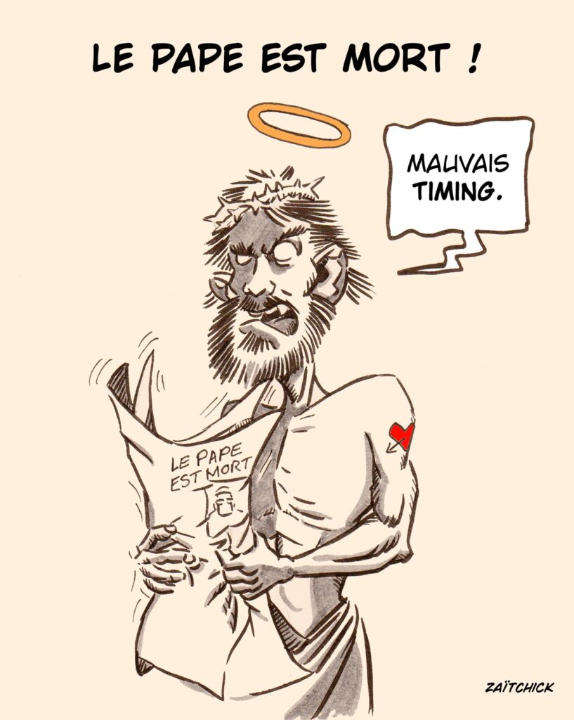dessin presse humour Pâques image drôle mort Pape François