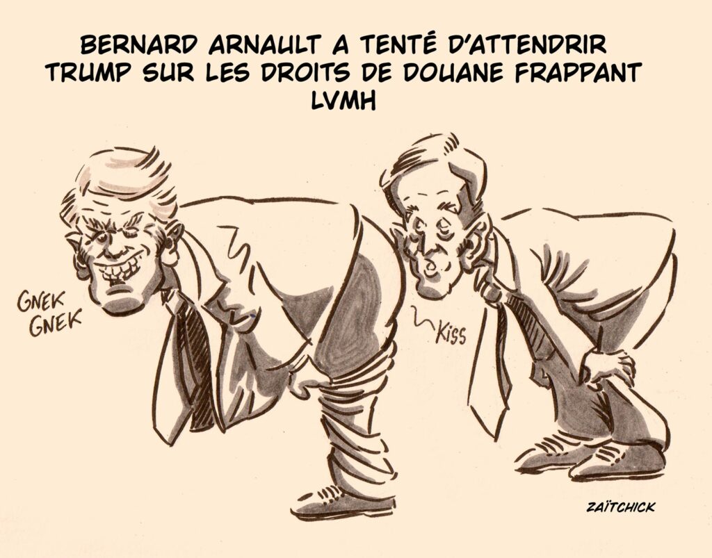 dessin presse humour Bernard Arnault image drôle droits de douane Donald Trump