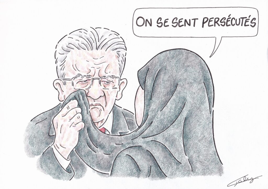 dessin presse humour Jean-Luc Mélenchon image drôle larmes islamophobie